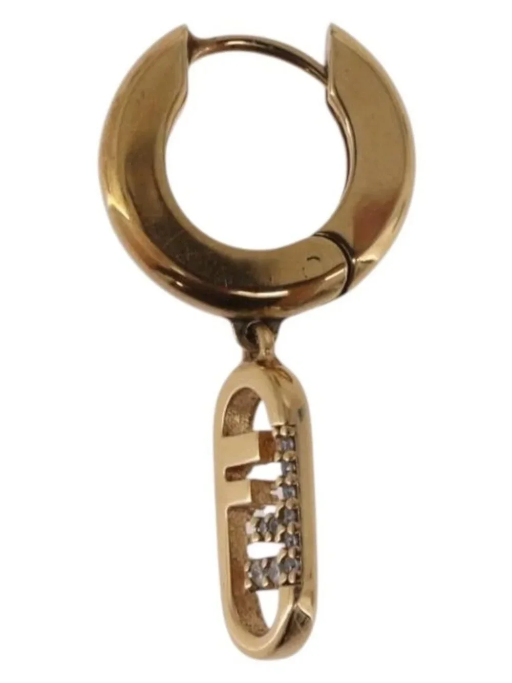 FENDI Aurochre Rhinestones Pierce Earring metal Gold Auth SW2373V